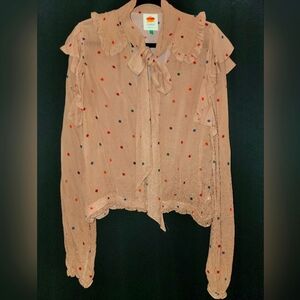 Farm Rio Beige Blouse with Multicolor Dots